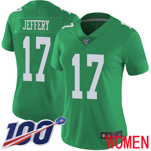 Women Philadelphia Eagles #17 Alshon Jeffery Limited Green Rush Vapor Untouchable NFL Jersey 100th Season